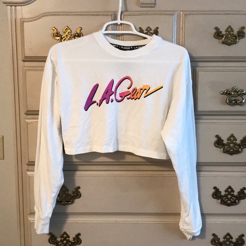 LA Gear white long sleeved crop top
